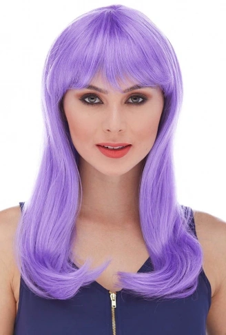 Mor Renk Uzun Düz Parti Peruğu (4940)