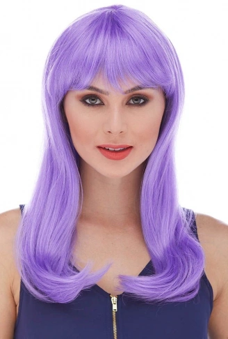 Mor Renk Uzun Düz Parti Peruğu (4940)