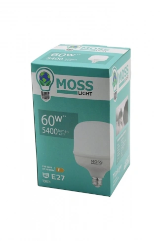 MOSS LIGHT 60W  TORCH LED AMPUL PLASTİK E27 5400LUMEN L175 DERECE 50.000 SAAT ÖMÜR IP20 185-265V AC (4940)