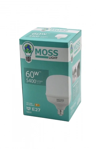 MOSS LIGHT 60W  TORCH LED AMPUL PLASTİK E27 5400LUMEN L175 DERECE 50.000 SAAT ÖMÜR IP20 185-265V AC (4940)