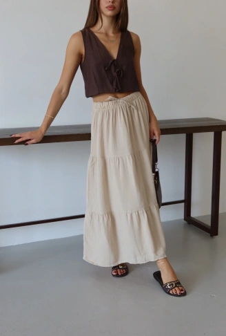 Müslin kumaş keten uzun etek bej pt