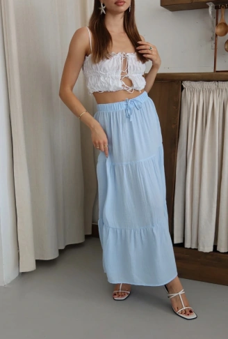 Müslin kumaş keten uzun etek mvi pt