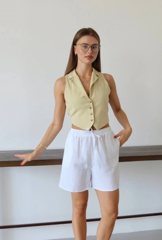 Müslin kumaş şort bağcıklı beyaz pt