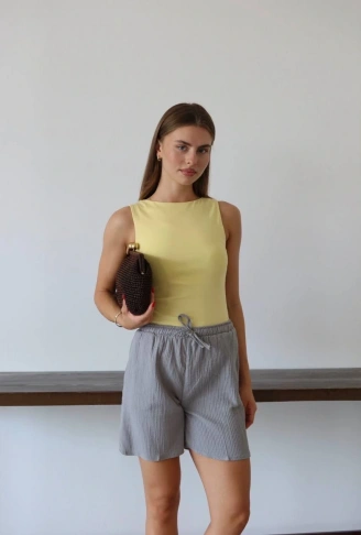 Müslin kumaş şort bağcıklı gri pt