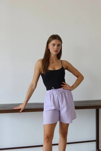 Müslin kumaş şort bağcıklı lila pt