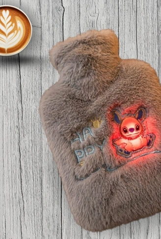 Mutlu Robot Hayvan Figürlü Gri Peluş Sıcak Su Torbası 1 Lt – Yumuşak Kılıf, Uzun Süre Sıcak Tutan Termal Su Torbası (4940)