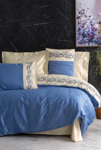 Nakışlı Çift Kişilik Saten Nevresim Takımı Amaya Bej