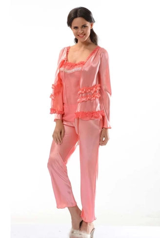 Nar Çiçeği Saten Pijama Takımı