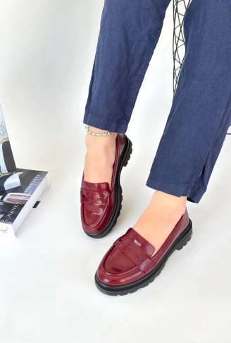 Narli Bordo Rugan Oxford Ayakkabı