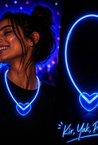 Neon Işıklı Fosforlu Kalp Parti Kolyesi Mavi Renk (4940)