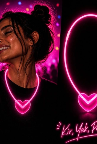Neon Işıklı Fosforlu Kalp Parti Kolyesi Pembe Renk (4940)