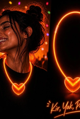 Neon Işıklı Fosforlu Kalp Parti Kolyesi Turuncu Renk (4940)