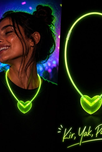 Neon Işıklı Fosforlu Kalp Parti Kolyesi Yeşil Renk (4940)
