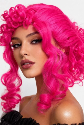 Neon Pembe Bukleli Kıvırcık Cosplay Peruğu - İçi Astarlı (4940)