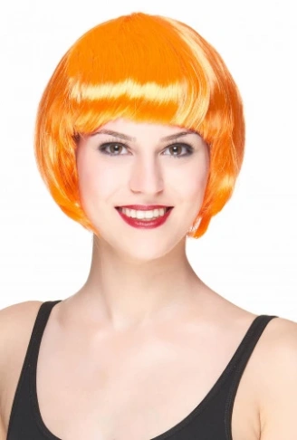 Neon Turuncu Renk Açık Turuncu Küt Parti Peruğu Kısa Takma Saç (4940)