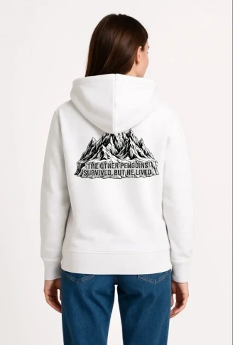 Nihilist Penguen Temalı Oversize Kapüşonlu Sweatshirt - Beyaz