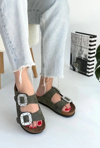 Nool Yeşil Nubuk Terlik