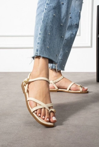 Nordi Bej Cilt Kemerli Sandalet