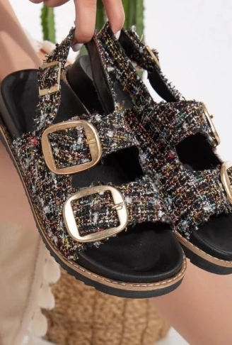 Olira Siyah Simli Kemerli Sandalet