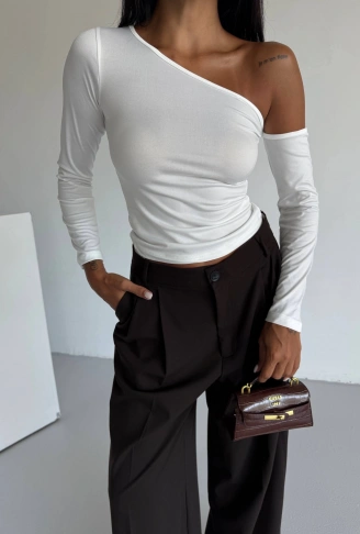 Omuz detaylı kollu bluz beyaz f2336