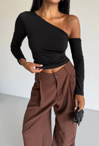 Omuz detaylı kollu bluz siyah f2336