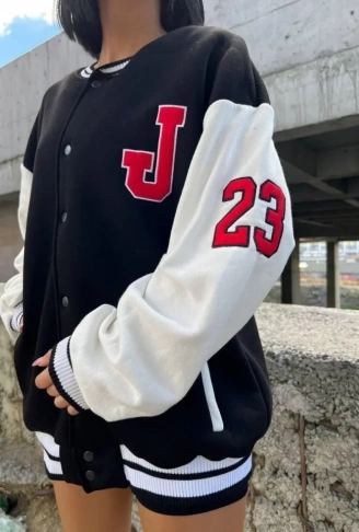 Ön Ve Kol Nakış İşlemeli Kolej Ceket - Siyah