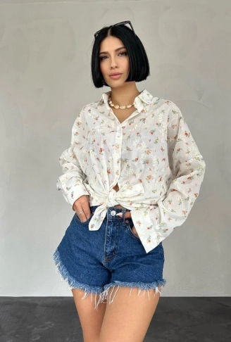 Oranj Brode Çiçek Nakışlı Klasik Gömlek