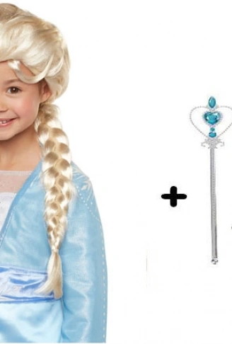 Örgülü Karlar Ülkesi Frozen Elsa Peruğu Tacı ve Sopası Çocuk Boy (4940)