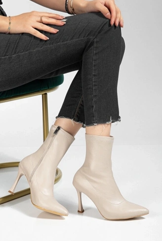 Orjen Bej Cilt Streç Topuklu Bot