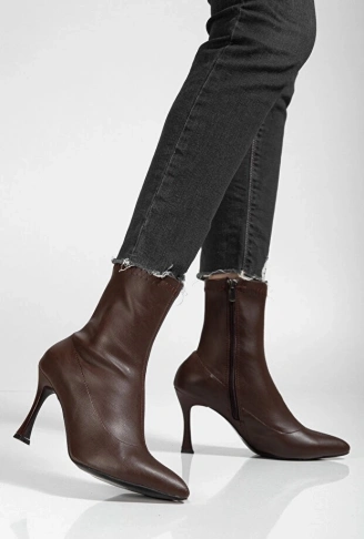 Orjen Kahverengi Cilt Streç Topuklu Bot