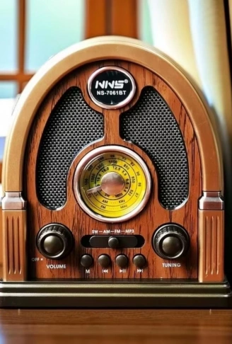 Orta Boy Kubbe Model Retro Ahşap Tasarım Bluetooth Hoparlörlü Radyo – FM/AM Destekli, Şarjlı ve Taşınabilir Radyo NS-7061 (4940)