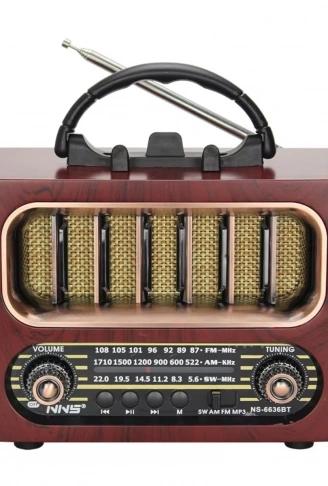 Orta Boy Retro Ahşap Tasarım Bluetooth Hoparlörlü Radyo – FM/AM Destekli, Şarjlı ve Taşınabiliri Radyo NS-6636 (4940)
