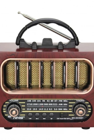 Orta Boy Retro Ahşap Tasarım Bluetooth Hoparlörlü Radyo – FM/AM Destekli, Şarjlı ve Taşınabiliri Radyo NS-6636 (4940)