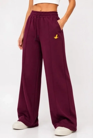 Osy Modal Yumuşak Dokulu Cima Dikişli Nakışlı Cepli Oversize Bol Paça Eşofman Altı - Bordo
