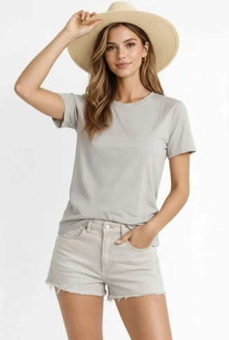 Osy Modal Yumuşak Dokulu Kumaş Bisiklet Yaka T-shirt - Gri