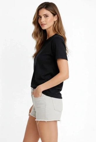 Osy Modal Yumuşak Dokulu Kumaş Bisiklet Yaka T-shirt - Siyah