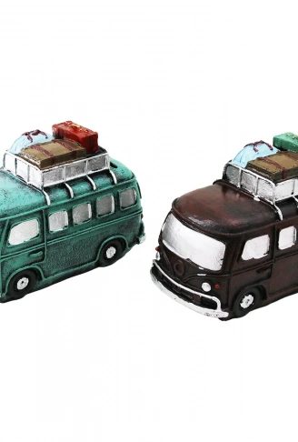 OTOBÜS VİNTAGE DEKORATİF BİBLO - KUMBARA RENKLİ 22X14X 9CM REÇİNE (4940)