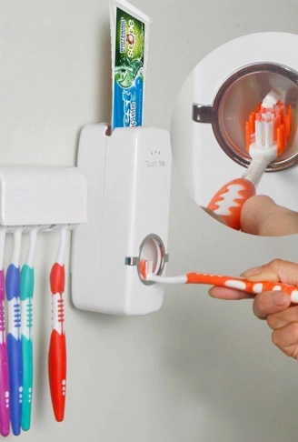 Otomatik Diş Macunu Sıkacağı ve 5 Adet Diş Fırası Tutacağı Diş Fırçalığı (4940)