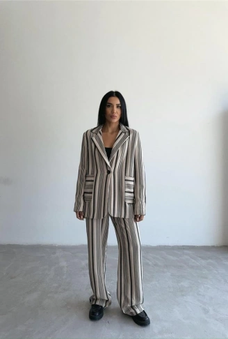 OTTOMAN ÇİZGİLİ CEKET-PANTOLON TK - Bej