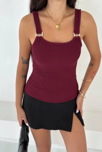 Ottoman toka askılı bluz bordo s4194