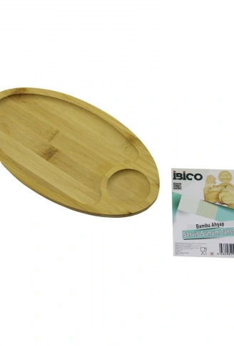 OVAL 2 BÖLMELİ=1+1 AHŞAP BAMBU SERVİS SUNUM TEPSİ - TAHTASI MİNİ TEPSİ 25 X 14 X 1.4CM (4940)