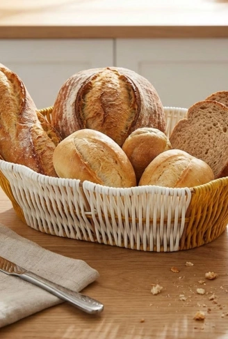 Oval Çift Renkli Plastik Rattan Ekmek ve Meyve Sepeti - Çok Amaçlı Banyo ve Mutfak Düzenleyici - Yıkanabilir Dekoratif Tezgâh Üstü Organiz (4940)