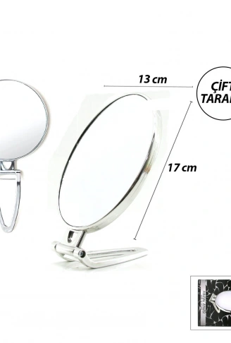 OVAL - GÜMÜŞ 6.5 INC=16.5X13CM MAKYAJ AYNASI ÇİFT TARAFLI KATLANIR AYAKLI (4940)