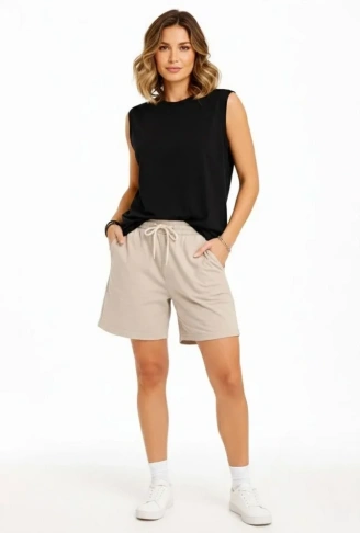 Oversize Atlet Salaş Kalıp Bisiklet Yaka Basic Yazlık Spor Bluz - Siyah