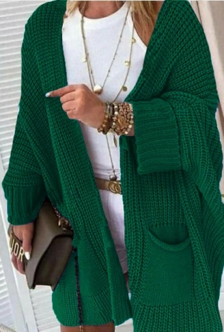 Oversize Kalıp Cepli Salaş Triko Hırka