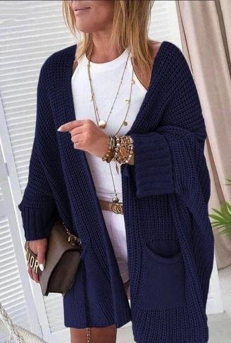 Oversize Kalıp Cepli Salaş Triko Hırka Laci