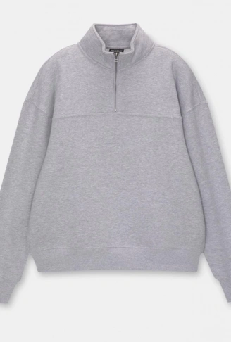 Oversize Yarım Farmuarlı Yakalı Basic SweatShirt - Gri