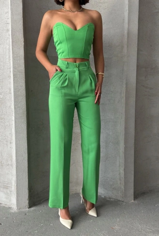 Palazzo pantolonlu alt üst takım yeşil
