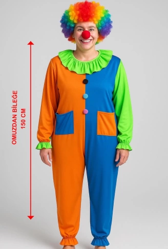 Palyaço Kostüm Seti 150 cm (Peruk + B + Kostüm)