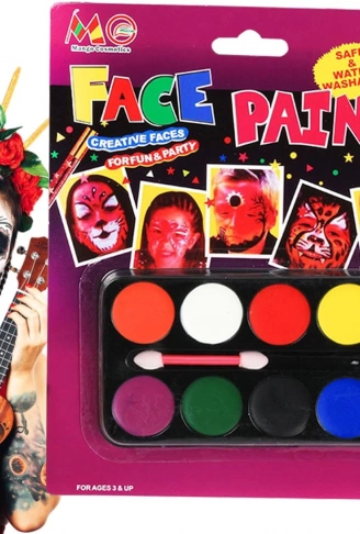 Palyaço Yüz Boyama Seti Fırçalı Makyaj Boyama Seti 8 Renk (4940)